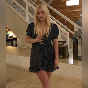 Revolve blue leopard wrap dress small